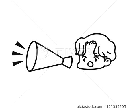 一個男人用擴音器宣布的線畫 一個男人用擴音器宣布的線畫 121339305