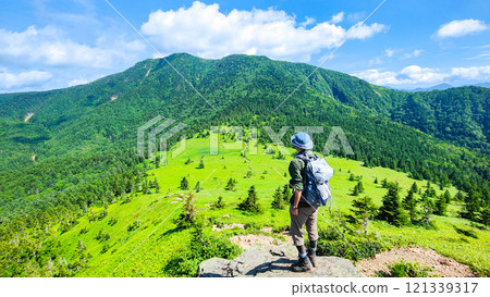 Climbing Mt. Azumaya and Mt. Nekodake in summer (Mt. Nekodake to Mt. Azumaya: View of the summit of Mt. Azumaya) Climbing Mt. Azumaya and Mt. Nekodake in summer (Mt. Nekodake to Mt. Azumaya: View of the summit of Mt. Azumaya) 121339317