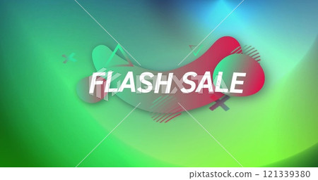 Image of flash sale text over colourful shapes on green background Image of flash sale text over colourful shapes on green background 121339380