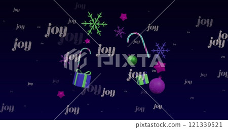 Image of christmas greetings text and decorations on purple background 121339521