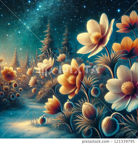 Flowers blooming under the winter stars 121339795