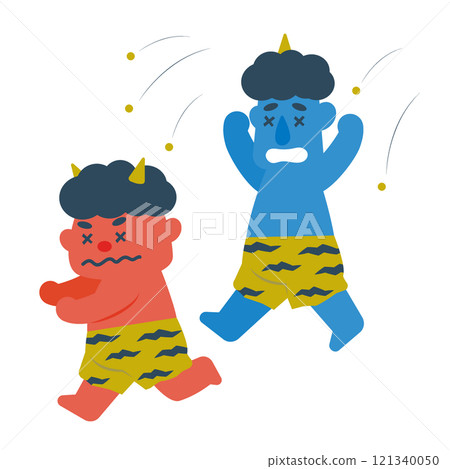 A demon fleeing after being wrapped in beans on Setsubun A demon fleeing after being wrapped in beans on Setsubun 121340050