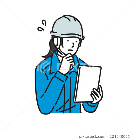 一名穿著工作服的婦女在建築工地遇到麻煩 121340065