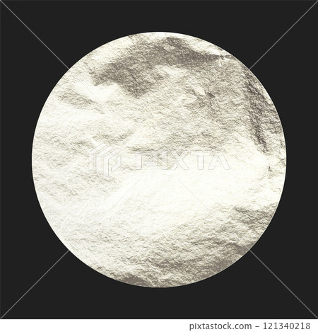 Silver foil, shiny handmade circle. Golden glittering texture, pattern. Luxury shining hand drawn background. Wedding, greeting card decoration elements. Modern minimalist art. Vector illustration 121340218