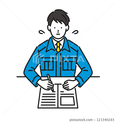 一個穿著工作服寫文件的男人的插圖 121340283