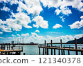 Beautiful blue sky and harbor scenery in Cairns city 121340378