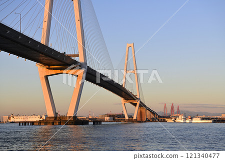 Meiko Chuo Bridge illuminated by the morning sun Meiko Chuo Bridge illuminated by the morning sun 121340477