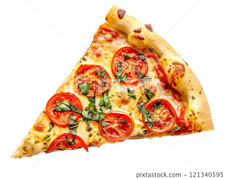 Slice of pizza isolated on white background png transparent clipart. 121340595
