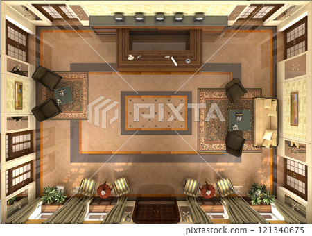 hall, hotel lobby, interior visualization, 3D illustration 121340675