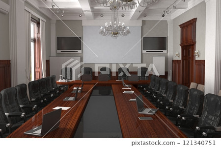 conference room, meeting room, interior visualization, 3D illustration 121340751