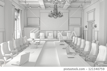 conference room, meeting room, interior visualization, 3D illustration 121340759