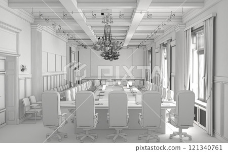 conference room, meeting room, interior visualization, 3D illustration 121340761