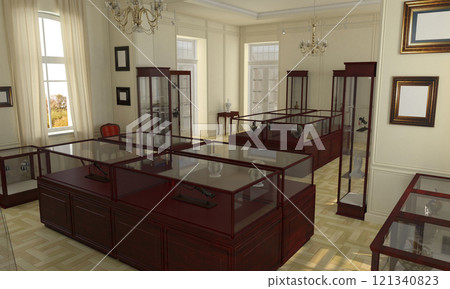 museum, exhibition hall, interior visualization, 3D illustration 121340823
