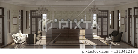 hall, hotel lobby, interior visualization, 3D illustration 121341219