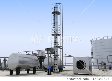 oil refinery, chemical production, waste processing plant, exterior visualization, 3D illustration, cg oil refinery, chemical production, waste processing plant, exterior visualization, 3D illustration, cg 121341325