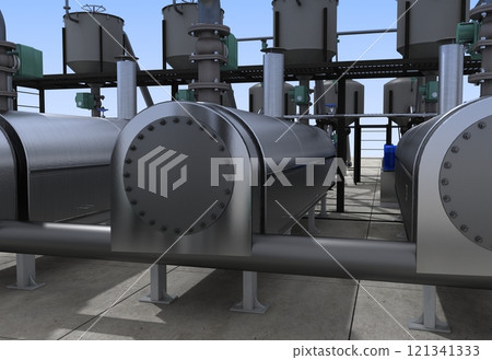 oil refinery, chemical production, waste processing plant, exterior visualization, 3D illustration, cg 121341333