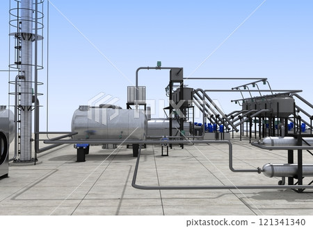 oil refinery, chemical production, waste processing plant, exterior visualization, 3D illustration, cg oil refinery, chemical production, waste processing plant, exterior visualization, 3D illustration, cg 121341340