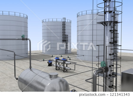 oil refinery, chemical production, waste processing plant, exterior visualization, 3D illustration, cg 121341343