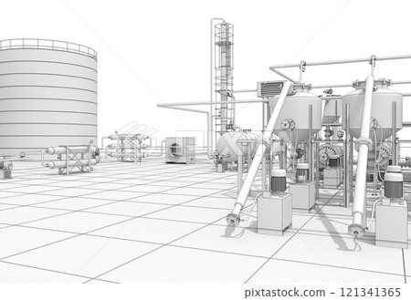 oil refinery, chemical production, waste processing plant, exterior visualization, 3D illustration, cg oil refinery, chemical production, waste processing plant, exterior visualization, 3D illustration, cg 121341365
