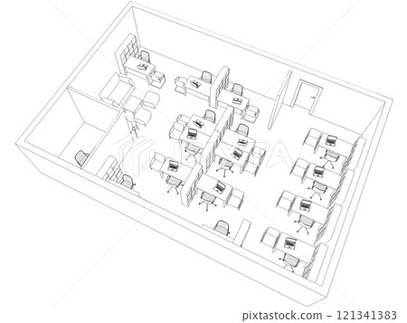 office contour visualization, 3D illustration, sketch, outline 121341383