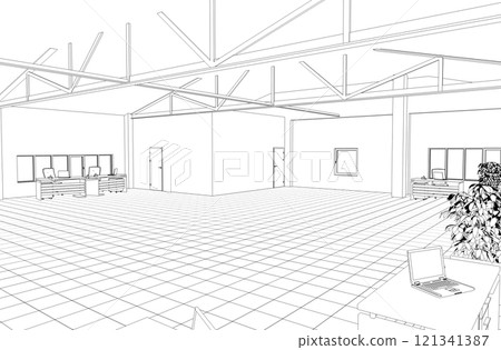 office contour visualization, 3D illustration, sketch, outline 121341387
