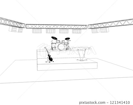 concert stage, contour visualization, 3D illustration, sketch, outline 121341410