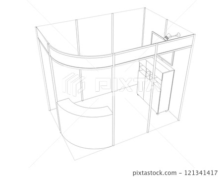 interior, exhibition hall, contour visualization, 3D illustration, sketch, outline interior, exhibition hall, contour visualization, 3D illustration, sketch, outline 121341417