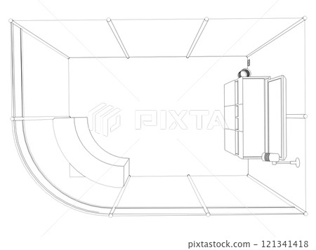 interior, exhibition hall, contour visualization, 3D illustration, sketch, outline interior, exhibition hall, contour visualization, 3D illustration, sketch, outline 121341418