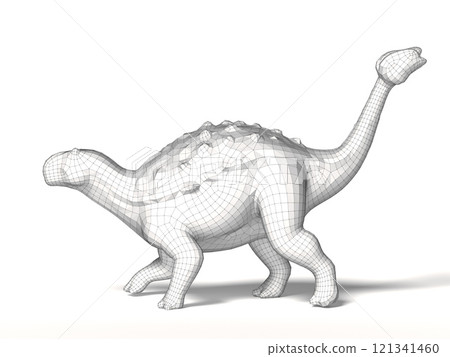 A white wireframe model of a ankylosaur 121341460