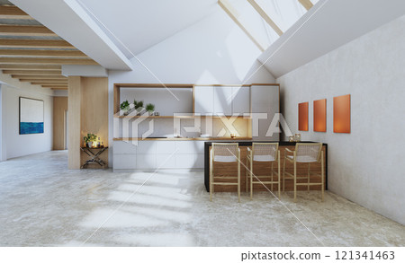 A contemporary, open kitchen 121341463