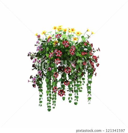 decorative flower in a pot isolated on white background, 3D illustration, cg render 121341597