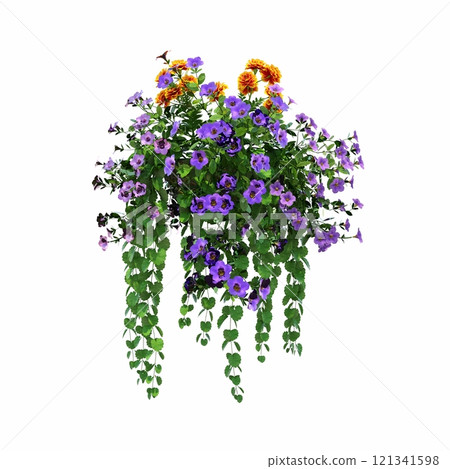 decorative flower in a pot isolated on white background, 3D illustration, cg render 121341598