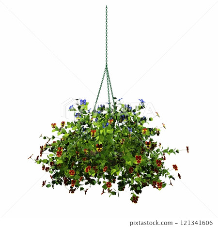decorative flower in a pot isolated on white background, 3D illustration, cg render 121341606