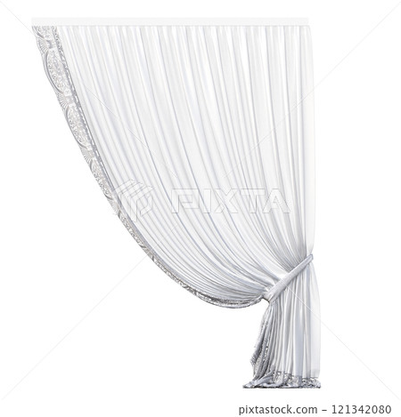 curtain isolated on a transparent background, interior decorations, 3D illustration, cg render 121342080