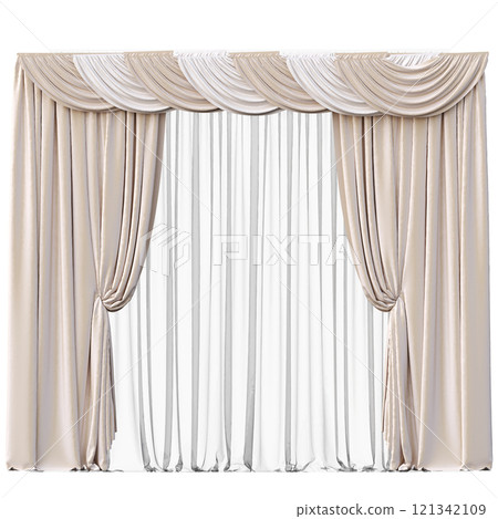 curtain isolated on a transparent background, interior decorations, 3D illustration, cg render 121342109