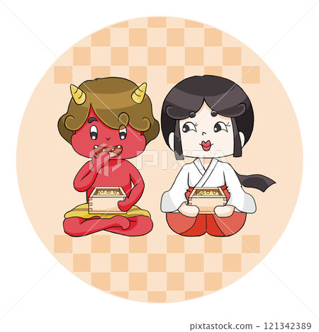 鬼和福吃節分豆的插畫 鬼和福吃節分豆的插畫 121342389