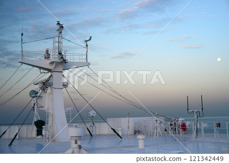 Early morning moon and the deck of a Seto Inland Sea ferry 121342449