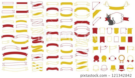用於銷售和活動的絲帶橫幅和徽章集 用於銷售和活動的絲帶橫幅和徽章集 121342842