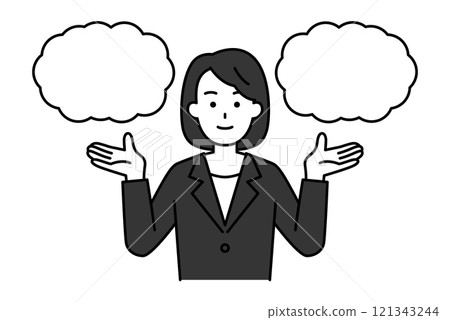 穿著黑色西裝的女人提供兩種選擇 121343244