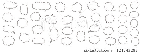軟綿綿的語音氣泡的向量插圖集。語音氣泡,框架,框架,裝飾,曲線 軟綿綿的語音氣泡的向量插圖集。語音氣泡,框架,框架,裝飾,曲線 121343285