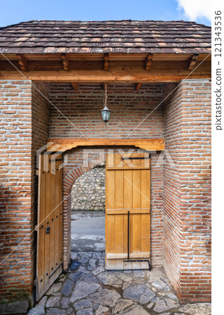 Visit the stunning entrance of Shakikhanovs Palace in Shaki Azerbaijan showcasing traditional architecture 121343536