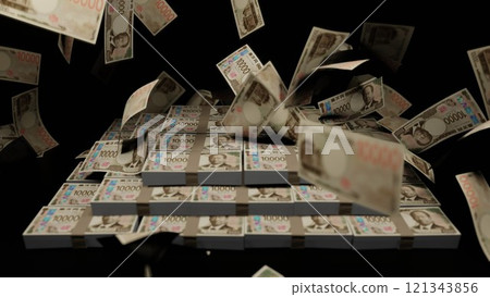 10,000 yen bills falling from the sky 121343856