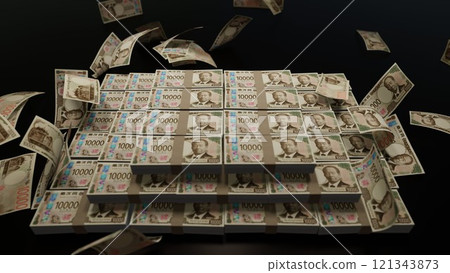 10,000 yen bills falling from the sky 121343873