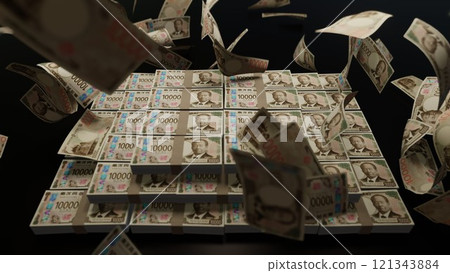 10,000 yen bills falling from the sky 10,000 yen bills falling from the sky 121343884
