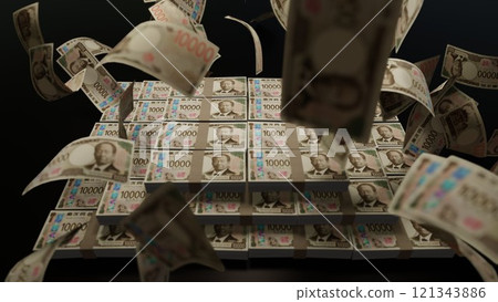 10,000 yen bills falling from the sky 121343886