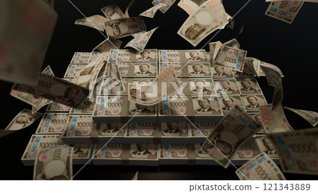10,000 yen bills falling from the sky 121343889