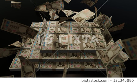 10,000 yen bills falling from the sky 121343890