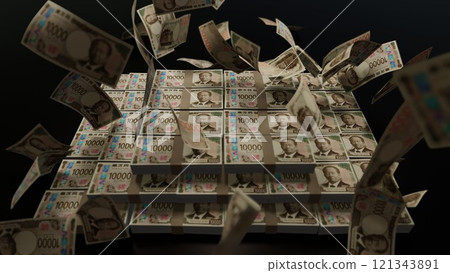 10,000 yen bills falling from the sky 121343891