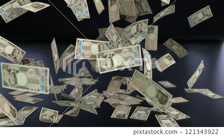 10,000 yen bills falling from the sky 121343922