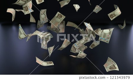 10,000 yen bills falling from the sky 121343979